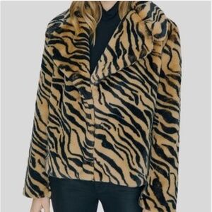 SANCTUARY Wild Night Tiger Print Black/Tan Faux Fur Jacket Size S